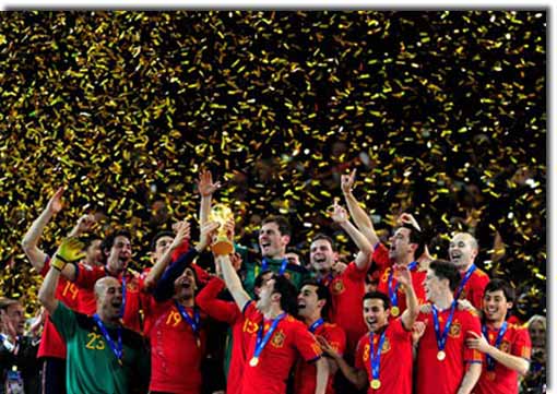 Spain Lifting The World Cup Trophy In 2010